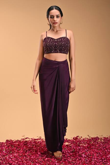 Shop Rirasa Purple Embroidery Sweetheart Neck Garuda Petal Bloom Bustier at Aza Fashions Shop_Rirasa_Purple Embroidery Sweetheart Neck Garuda Petal Bloom Bustier_at_Aza_Fashions