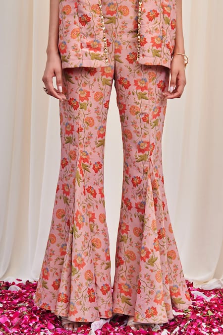 Shop Rirasa Pink Tissue Beads Sweetheart Neck Bherunda Printed Cape Flared Pant Set Online at Aza Fashions Shop_Rirasa_Pink Tissue Beads Sweetheart Neck Bherunda Printed Cape Flared Pant Set_Online_at_Aza_Fashions
