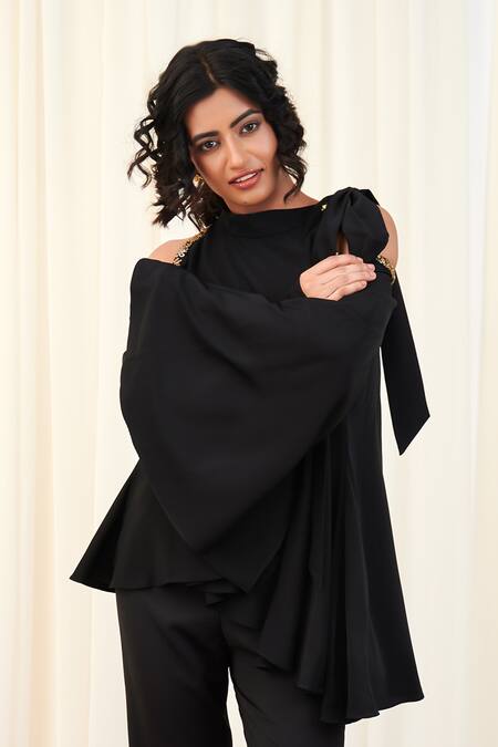 Buy Rirasa Black Crepe Sequins, Beads Round Neck Pushpaputra Embroidered Top And Pant Set Online at Aza Fashions Buy_Rirasa_Black Crepe Sequins, Beads Round Neck Pushpaputra Embroidered Top And Pant Set _Online_at_Aza_Fashions