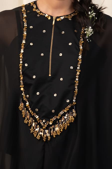 Shop Rirasa Black Organza, Silk Sequins, Beads Keelak Yoke Embroidered Kurta And Pant Set Online at Aza Fashions Shop_Rirasa_Black Organza, Silk Sequins, Beads Keelak Yoke Embroidered Kurta And Pant Set _Online_at_Aza_Fashions