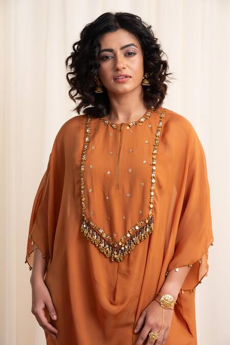 Rirasa_Yellow Organza Sequins, Beads Round Karkata Embroidered Kurta And Narrow Pant Set _Online_at_Aza_Fashions