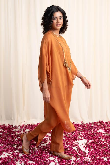 Shop_Rirasa_Yellow Organza Sequins, Beads Round Karkata Embroidered Kurta And Narrow Pant Set _Online_at_Aza_Fashions