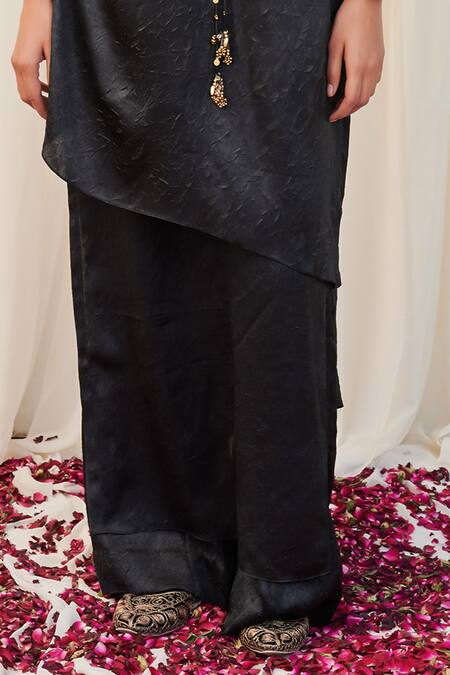 Rirasa_Black Silk Sequins Round Neck Padmakosh Embellished Layered Kurta With Pant_Online_at_Aza_Fashions