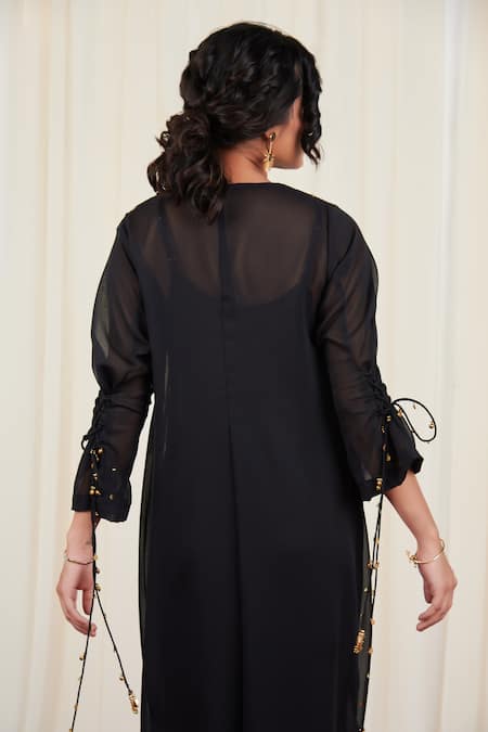 Buy_Rirasa_Black Georgette Sequins Round Neck Utsanga Embellished Draped Dress _Online_at_Aza_Fashions