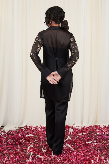 Shop_Rirasa_Black Organza Sequins, Beads Kapotha Embellished High-low Kurta With Pant _at_Aza_Fashions