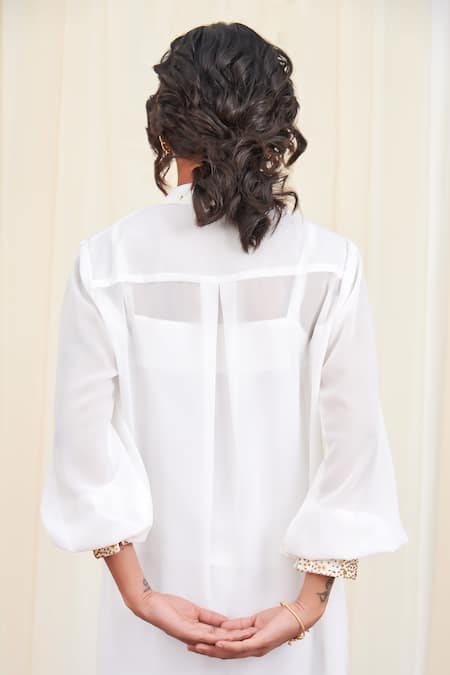 Rirasa_White Georgette Sequins Open Neck Kapitha High-low Embellished Shirt With Pant_at_Aza_Fashions