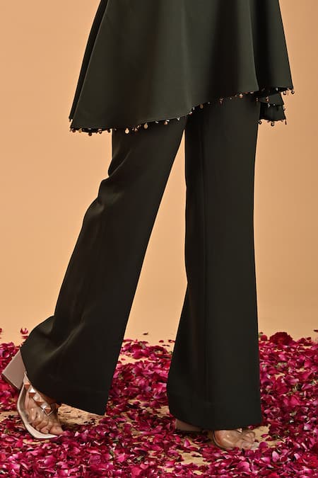 Shop_Rirasa_Green Cotton, Crepe Beads One Shoulder Chakram Embroidered Top And Pant Set _Online_at_Aza_Fashions