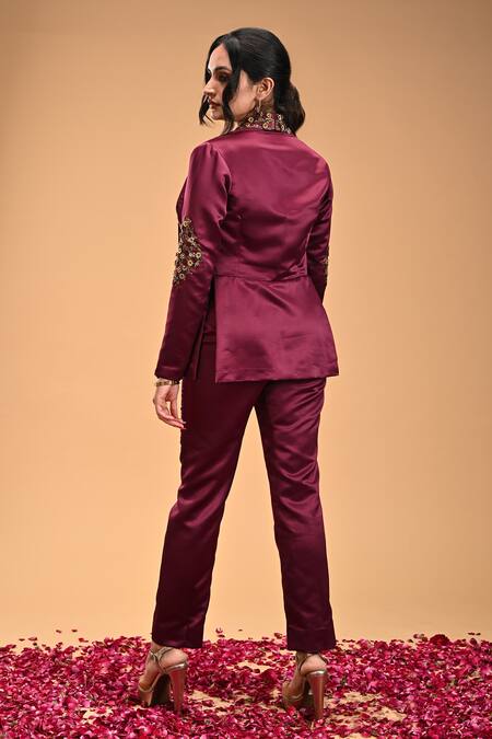 Buy_Rirasa_Purple Satin Embroidery Shawl Neck Mukulam Floral Jacket_Online_at_Aza_Fashions