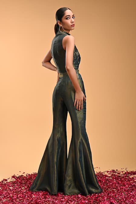 Buy Rirasa Green Tissue Embroidery High Neck Kurma Floral Top And Sharara Set Online at Aza Fashions Buy_Rirasa_Green Tissue Embroidery High Neck Kurma Floral Top And Sharara Set _Online_at_Aza_Fashions