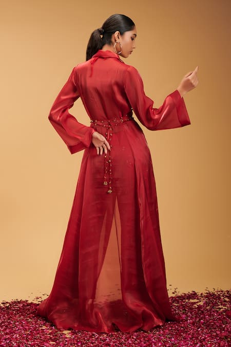 Rirasa Plain Long Cape Embroidered Pant Set 