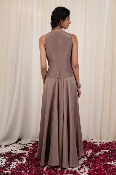 Shop Rirasa Purple Tissue Sequins Katak Embroidered Cutout Jacket Sharara Set at Aza Fashions Shop_Rirasa_Purple Tissue Sequins Katak Embroidered Cutout Jacket Sharara Set _at_Aza_Fashions