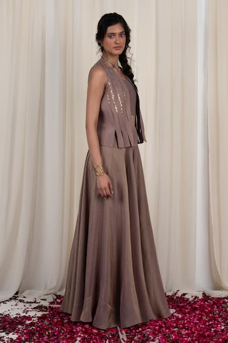 Shop Rirasa Purple Tissue Sequins Katak Embroidered Cutout Jacket Sharara Set Online at Aza Fashions Shop_Rirasa_Purple Tissue Sequins Katak Embroidered Cutout Jacket Sharara Set _Online_at_Aza_Fashions