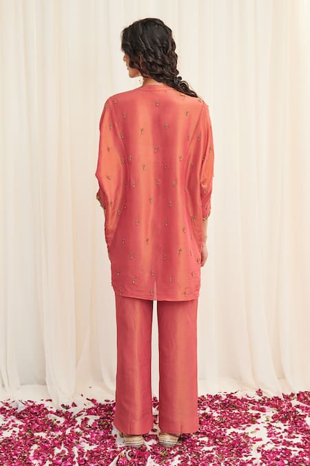 Shop Rirasa Pink Tissue Sequins, Beads, Tassels Mayurakhya Embroidered Tunic And Pant Set at Aza Fashions Shop_Rirasa_Pink Tissue Sequins, Beads, Tassels Mayurakhya Embroidered Tunic And Pant Set _at_Aza_Fashions