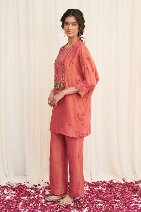 Buy Rirasa Pink Tissue Sequins, Beads, Tassels Mayurakhya Embroidered Tunic And Pant Set Online at Aza Fashions Buy_Rirasa_Pink Tissue Sequins, Beads, Tassels Mayurakhya Embroidered Tunic And Pant Set _Online_at_Aza_Fashions