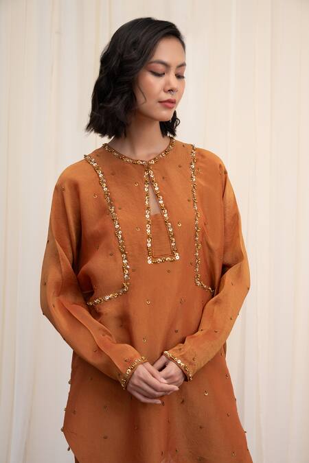 Buy Rirasa Yellow Tissue Beads, Sequins Round Neck Mayur Embroidered Tunic And Pant Set Online at Aza Fashions Buy_Rirasa_Yellow Tissue Beads, Sequins Round Neck Mayur Embroidered Tunic And Pant Set _Online_at_Aza_Fashions