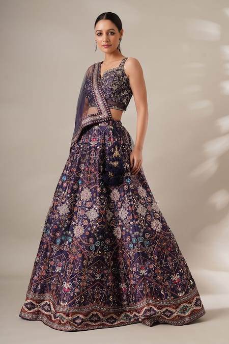 Chaashni by Maansi and Ketan Silk Floral Chevron Printed Lehenga Set 