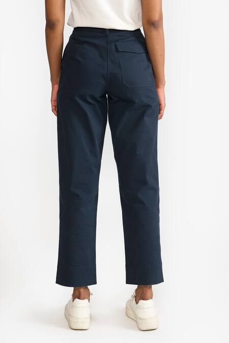 Shop Perona Blue Cotton Solid Alessia Pant at Aza Fashions Shop_Perona_Blue Cotton Solid Alessia Pant _at_Aza_Fashions