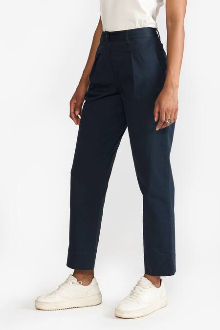 Buy Perona Blue Cotton Solid Alessia Pant Online at Aza Fashions Buy_Perona_Blue Cotton Solid Alessia Pant _Online_at_Aza_Fashions