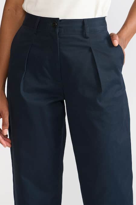 Shop Perona Blue Cotton Solid Alessia Pant Online at Aza Fashions Shop_Perona_Blue Cotton Solid Alessia Pant _Online_at_Aza_Fashions