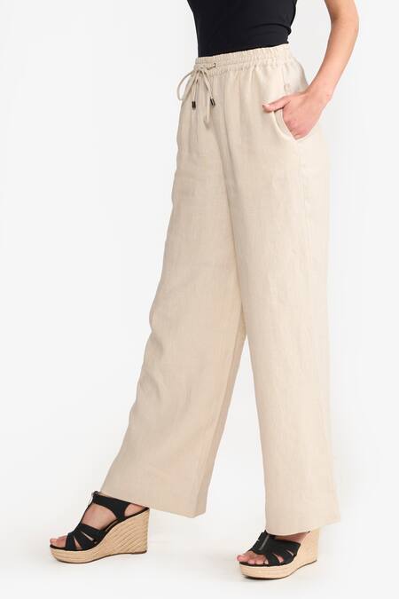 Buy Perona Beige Cotton Solid Amora Trouser Online at Aza Fashions Buy_Perona_Beige Cotton Solid Amora Trouser _Online_at_Aza_Fashions