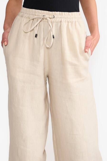 Shop Perona Beige Cotton Solid Amora Trouser Online at Aza Fashions Shop_Perona_Beige Cotton Solid Amora Trouser _Online_at_Aza_Fashions