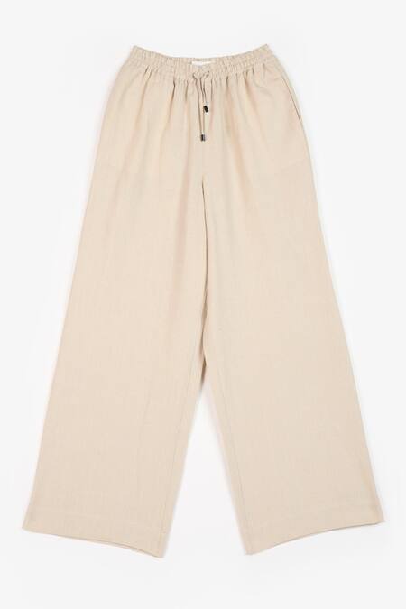 Buy Perona Beige Cotton Solid Amora Trouser Buy_Perona_Beige Cotton Solid Amora Trouser