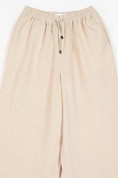 Shop Perona Beige Cotton Solid Amora Trouser Shop_Perona_Beige Cotton Solid Amora Trouser