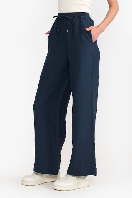 Buy Perona Blue Cotton Solid Amora Flared Trouser Online at Aza Fashions Buy_Perona_Blue Cotton Solid Amora Flared Trouser _Online_at_Aza_Fashions