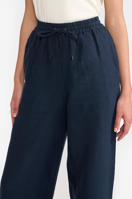 Shop Perona Blue Cotton Solid Amora Flared Trouser Online at Aza Fashions Shop_Perona_Blue Cotton Solid Amora Flared Trouser _Online_at_Aza_Fashions