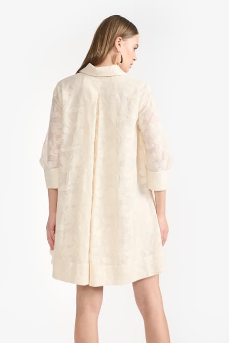 Shop Perona Yellow Cotton Floral Collared Annabeth Detailed Short Dress at Aza Fashions Shop_Perona_Yellow Cotton Floral Collared Annabeth Detailed Short Dress _at_Aza_Fashions