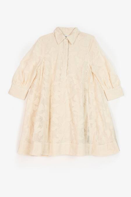 Buy Perona Yellow Cotton Floral Collared Annabeth Detailed Short Dress Buy_Perona_Yellow Cotton Floral Collared Annabeth Detailed Short Dress