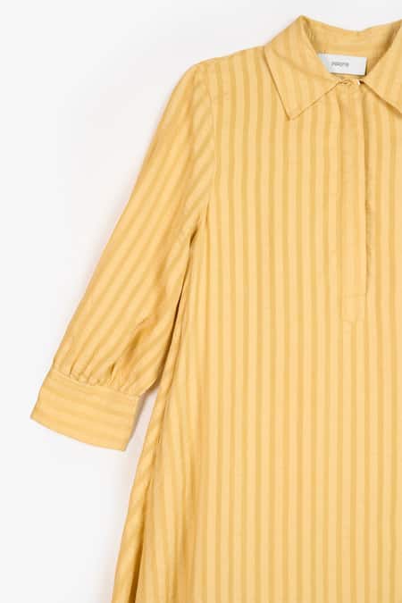 Shop Perona Yellow Cotton Stripe Collared Annabeth Pattern Shirt Dress Online at Aza Fashions Shop_Perona_Yellow Cotton Stripe Collared Annabeth Pattern Shirt Dress _Online_at_Aza_Fashions