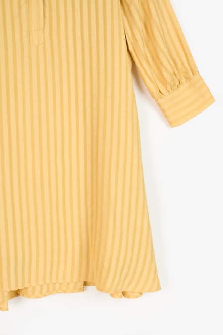 Perona Yellow Cotton Stripe Collared Annabeth Pattern Shirt Dress at Aza Fashions Perona_Yellow Cotton Stripe Collared Annabeth Pattern Shirt Dress _at_Aza_Fashions