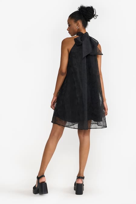 Shop Perona Black Cotton Solid Halter Neck Asahi Dress at Aza Fashions Shop_Perona_Black Cotton Solid Halter Neck Asahi Dress _at_Aza_Fashions