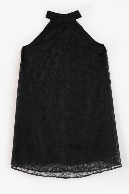 Buy Perona Black Cotton Solid Halter Neck Asahi Dress Buy_Perona_Black Cotton Solid Halter Neck Asahi Dress