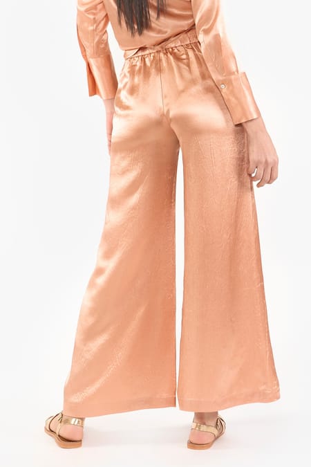 PERONA_Orange Cotton Solid Azaria Flared Trouser _Online_at_Aza_Fashions