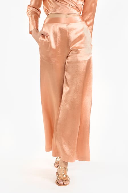 PERONA_Orange Cotton Solid Azaria Flared Trouser _at_Aza_Fashions