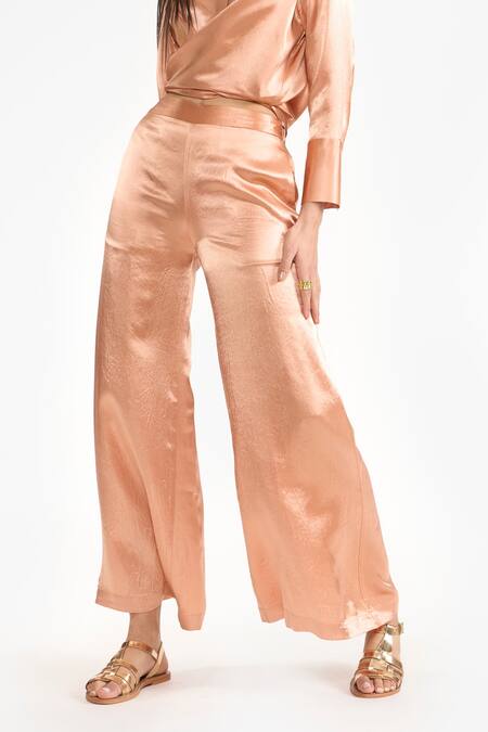 Buy_PERONA_Orange Cotton Solid Azaria Flared Trouser 
