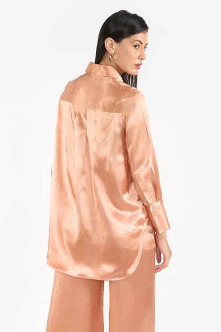 Perona Orange Cotton Solid Collared Azaria Shirt Online at Aza Fashions Perona_Orange Cotton Solid Collared Azaria Shirt _Online_at_Aza_Fashions