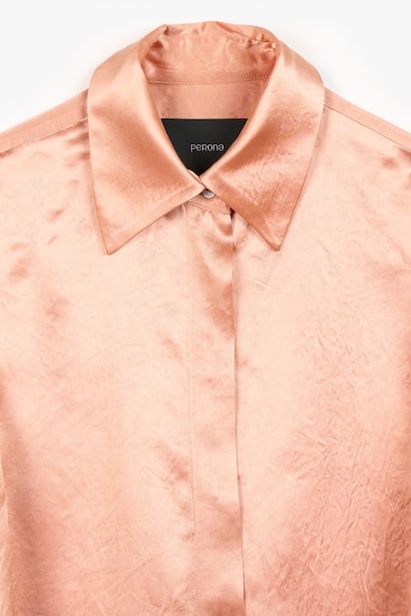 Shop Perona Orange Cotton Solid Collared Azaria Shirt Shop_Perona_Orange Cotton Solid Collared Azaria Shirt