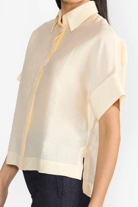 Shop Perona Yellow Cotton Solid Collared Bianca Shirt Online at Aza Fashions Shop_Perona_Yellow Cotton Solid Collared Bianca Shirt _Online_at_Aza_Fashions