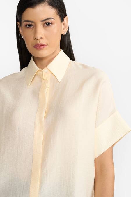 Buy Perona Yellow Cotton Solid Collared Bianca Shirt Buy_Perona_Yellow Cotton Solid Collared Bianca Shirt