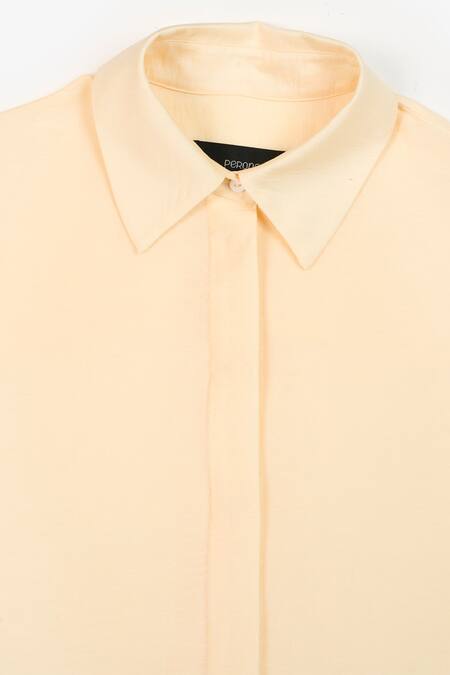 Shop Perona Yellow Cotton Solid Collared Bianca Shirt Shop_Perona_Yellow Cotton Solid Collared Bianca Shirt