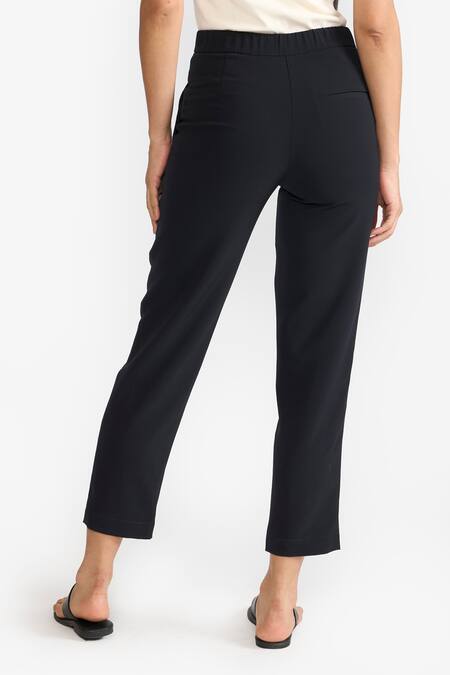 Shop Perona Blue Cotton Solid Camille Trouser at Aza Fashions Shop_Perona_Blue Cotton Solid Camille Trouser _at_Aza_Fashions