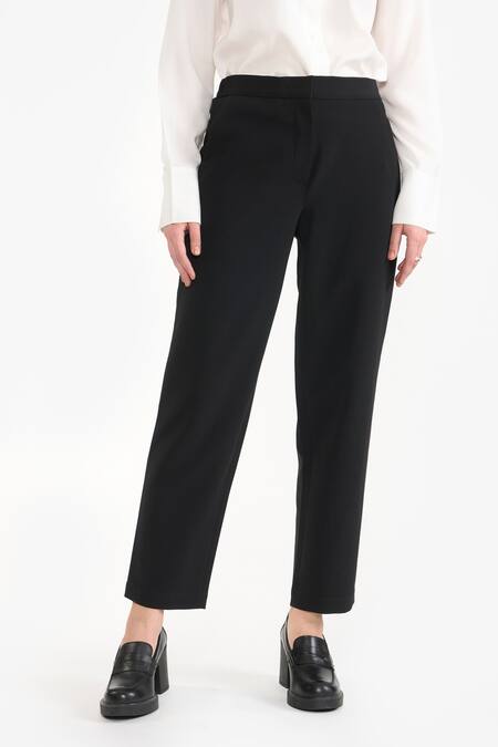 Perona Blue Cotton Solid Camille Trouser Online at Aza Fashions Perona_Blue Cotton Solid Camille Trouser _Online_at_Aza_Fashions