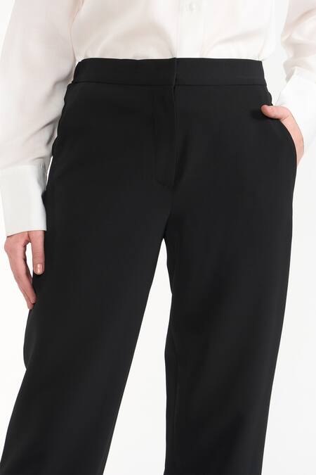 Shop Perona Blue Cotton Solid Camille Trouser Online at Aza Fashions Shop_Perona_Blue Cotton Solid Camille Trouser _Online_at_Aza_Fashions