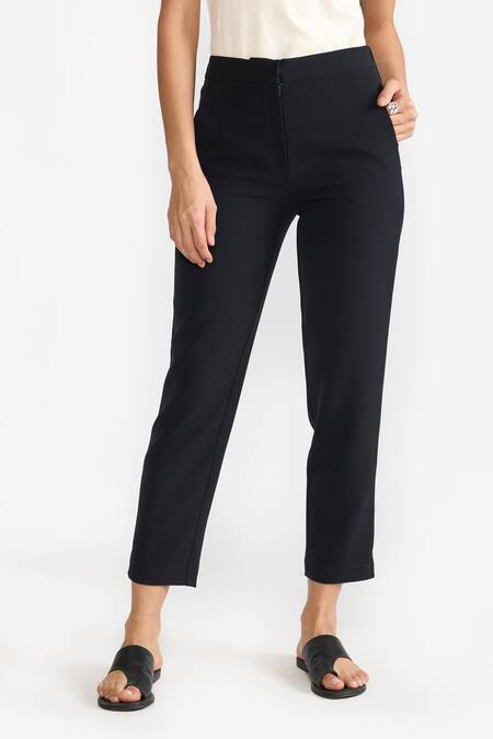 Buy Perona Blue Cotton Solid Camille Trouser Buy_Perona_Blue Cotton Solid Camille Trouser
