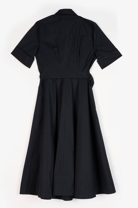 Perona Black Cotton Solid Collared Ciara Side Slit Dress Online at Aza Fashions Perona_Black Cotton Solid Collared Ciara Side Slit Dress _Online_at_Aza_Fashions