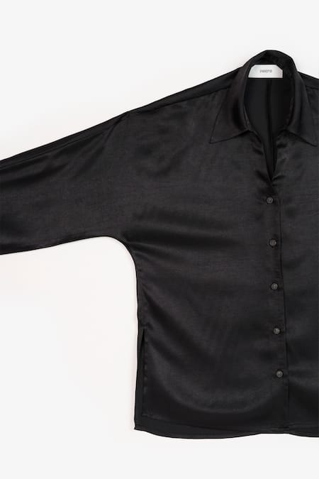 Perona_Black Cotton Solid Collared Cynthia Shirt _Online_at_Aza_Fashions