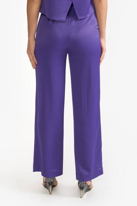 Shop Perona Purple Cotton Solid Elina Trouser at Aza Fashions Shop_Perona_Purple Cotton Solid Elina Trouser _at_Aza_Fashions